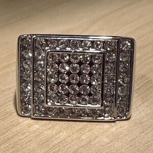 Silver tone Stainless Steel CZ Iced Out Square Signet Ring Size 10